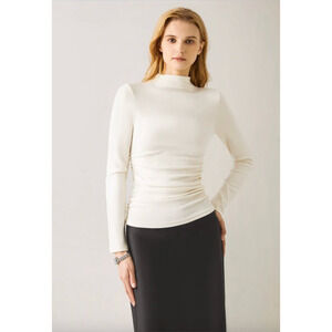 OGL Top Size XL NEW ProWarm Thermal Ruched Sides Tuckable Mockneck Ivory Cream